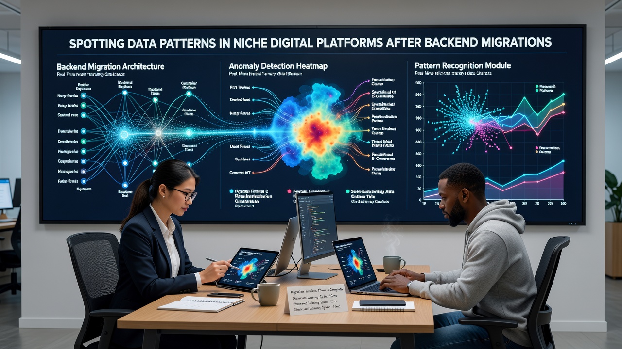 Heatmap and graph overlays illustrating session duration and navigation depth changes in specialized online communities after system migrations